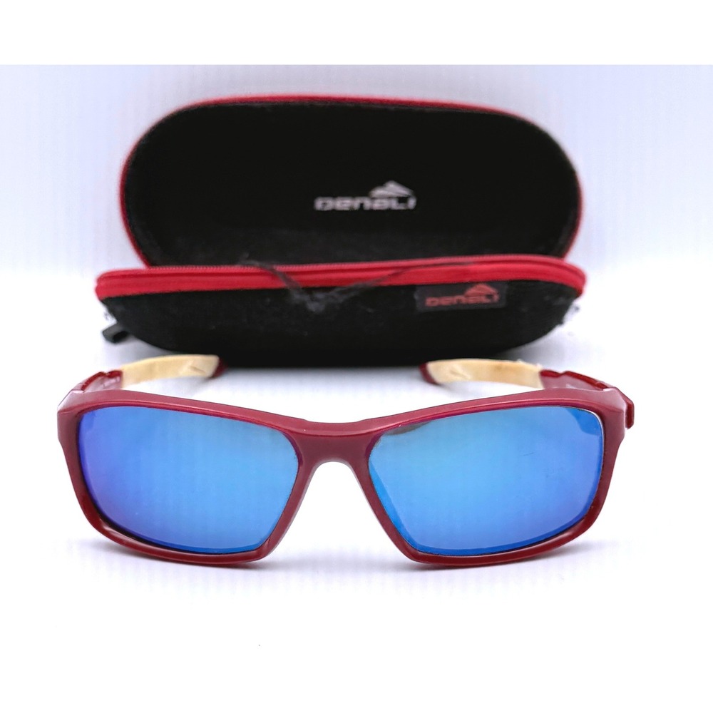 Denali‎ Elevation Sunglasses 58-15-135 Crimson Red Blue Mirror Sport Wrap Case